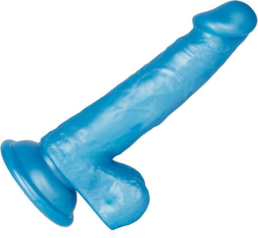 6.5 Inch Beginner Silicone Dildo with Flared Suction Cup Base for Hands-Free Play, Flexible Dildo with Curved Shaft and Balls for Vaginal G-Spot and Anal Prostate Blue