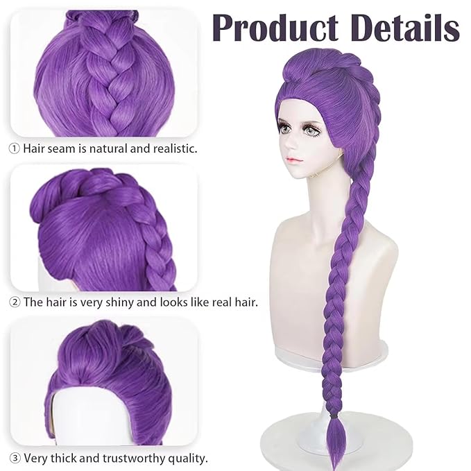 39 INCH Long Rumi Costume Wig Cosplay, Mira Zoey Purple K-pop Demon Hunters Costume Wigs for Halloween Costume Party