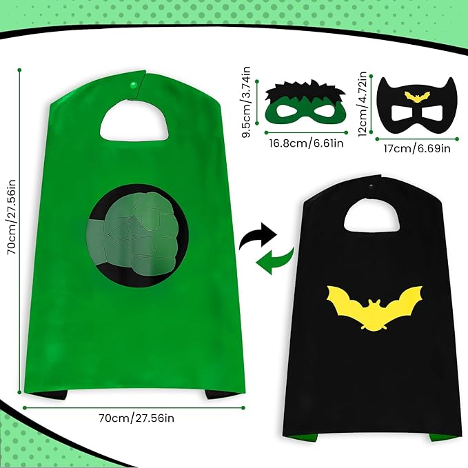 InPoTo Superhero Capes for Kids,Hero Capes and Masks Fit for 4-12years old boy and girls Dress up and Holiday Costumes.