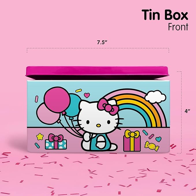 Megatoys Hello Kitty Party Gift Set - Tin Box, Pencil Case, Stickers, Birthday Necklace, Plush, and Hat