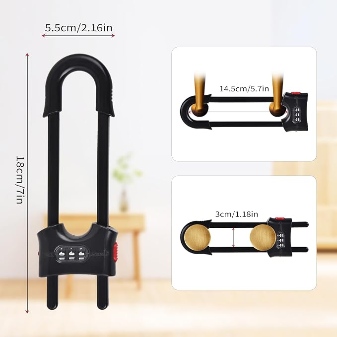 4 Pack U-Shaped Sliding Cabinet Locks Multifunctional Child Safety Lock Adjustable Baby Proof Clips for Home Cabinets Refrigerator Doors Cabinet Knobs and Window Handles (Black)