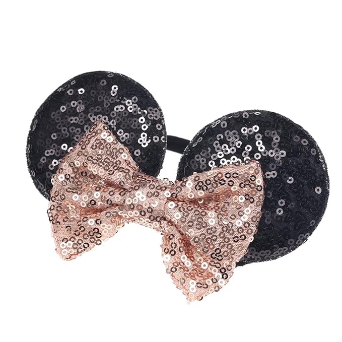 JIAHANG Mouse Ears Sequin Bow Nylon Hairband, Hair Bow Nylon Headband, Soft Elastic Headwear for Baby Girl Newborn Toddler, kids, Party Supplies