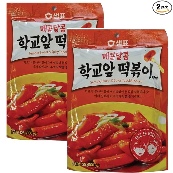 Korean Food Topokki(tteokbokki) Sweet & Spicy Sauce Ddeokbokki Stir-Fried Rice Cake Sauce 떡볶이, 125g x 2pack