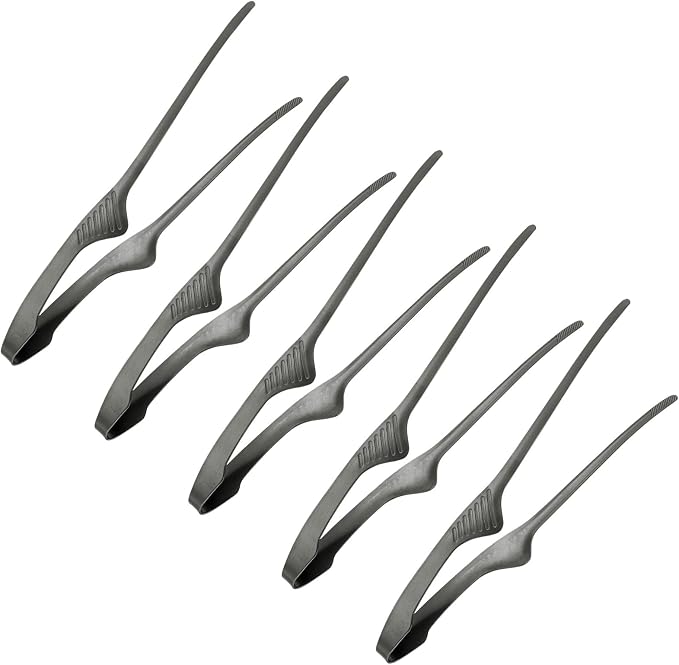 M METERXITY 5 Pcs Korean and Japanese BBQ Tongs 9.5 Inch Barbecue Tongs 430 Stainless Steel Kitchen Self-Standing Grill Non-Slip for Grill/Salad/Camping/Cooking [Black]