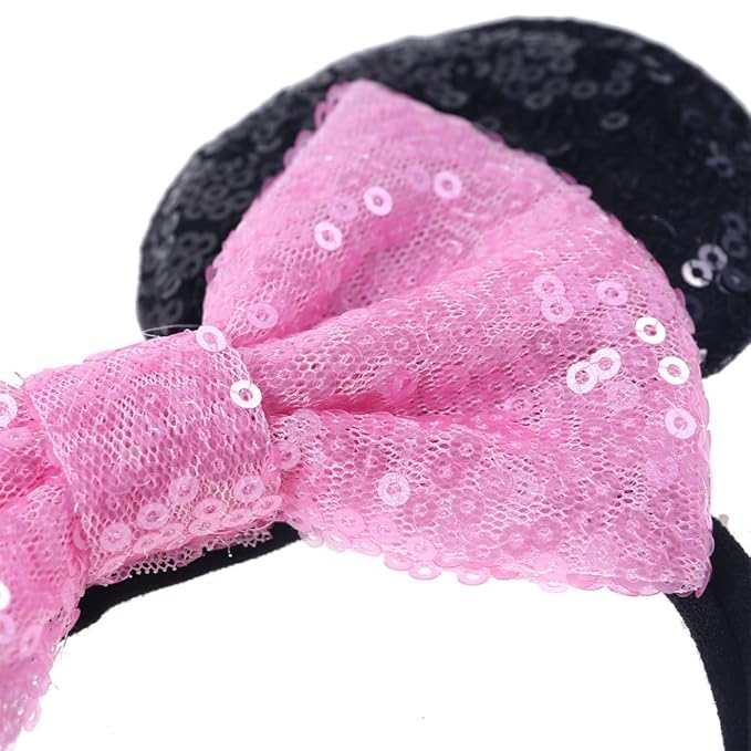 JIAHANG Mouse Ear Headband with Sequin Bow, Soft Elastic Hair Bow Hair Band, Party Headwear for Baby Girls Newborn Infant Toddlers, kids, Gilrs