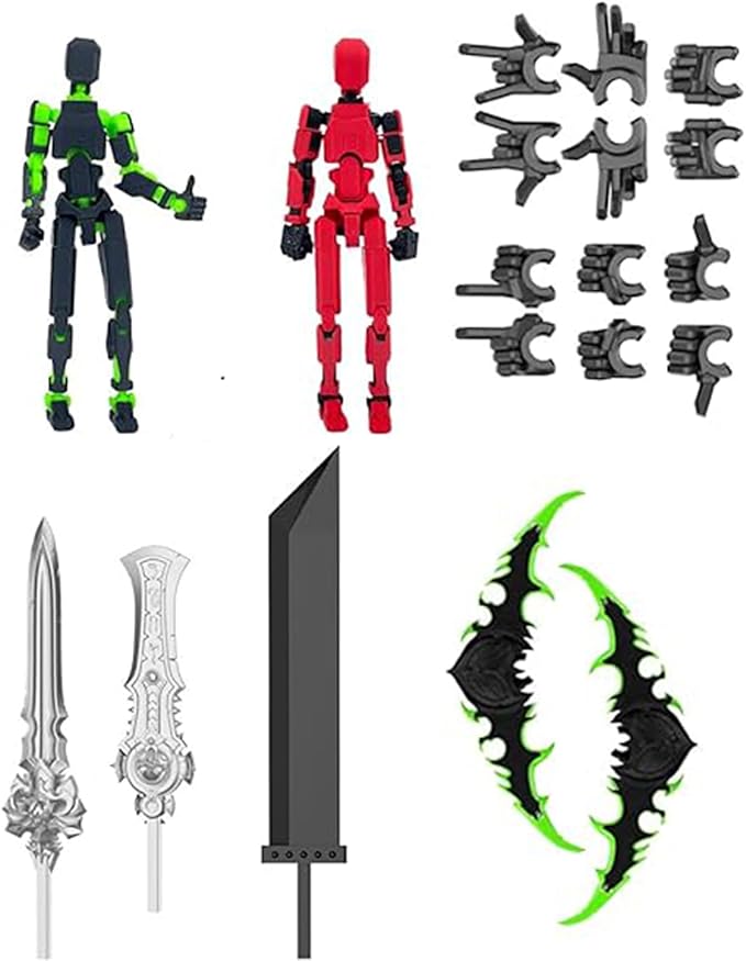 T13 Action Figure Set, 3D Printed Multi-Jointed Movable Robot Dummy Set Lucky 13 Action Figure Articulated, for Collectors Desktop Decorations (Red + Black)