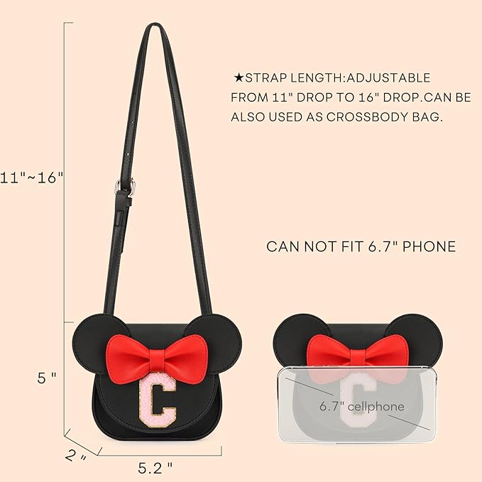 mibasies Toddler Purse Girl Gifts: Girls Birthday Gifts for 3-8 - Toys for Ages 2-4 Girls Mouse Ears Purse, Black, Letter C