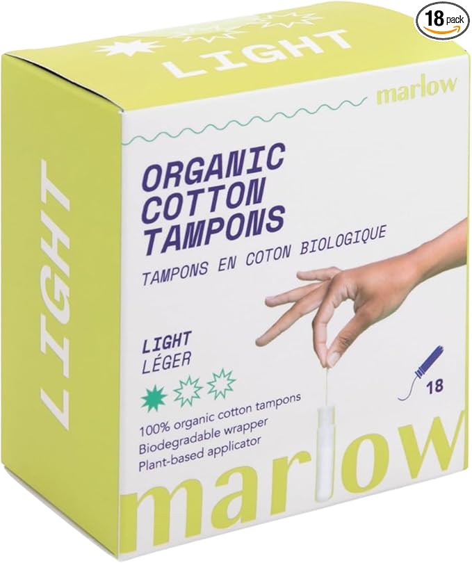 Marlow | Organic Cotton Tampons | Plant Based Applicator | Light 18 Count