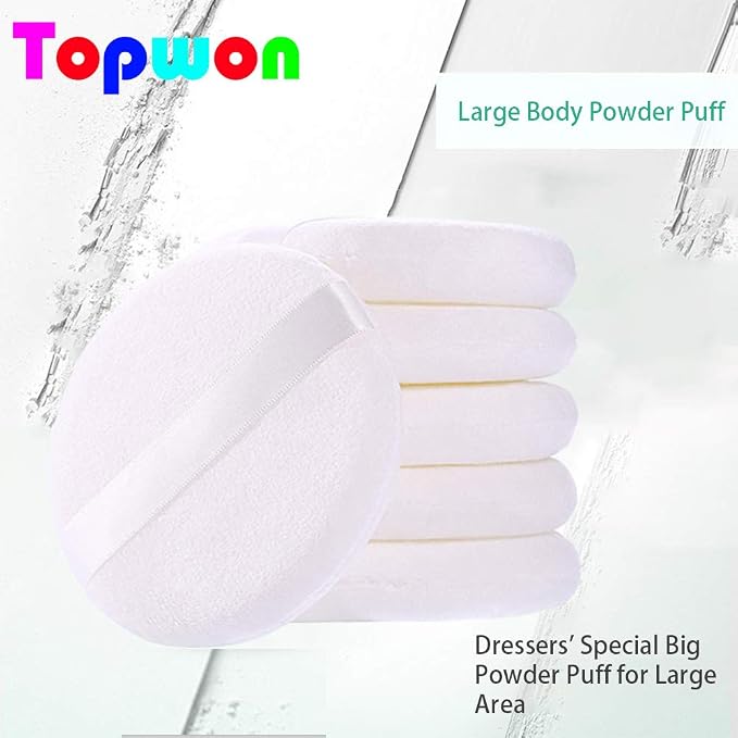 Topwon 5'' Powder Puff for Body Baby - Extra Large Jumbo Size, Use for Dusting Powder or Blending & Setting Makeup Foundation (4 Pieces)