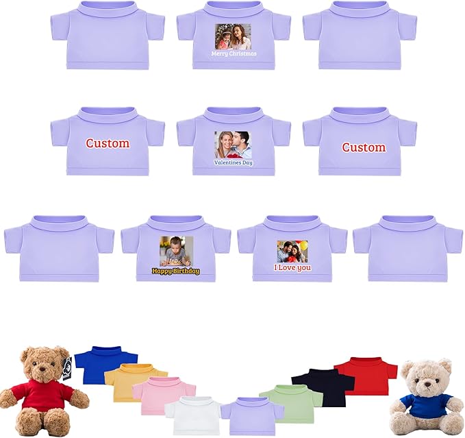 10 Pcs Custom Teddy Bear Clothes with Photo Text, Personalized Stuffed Animal Clothing Fit 8-16inch Stuffed Bear Clothing, Personalized Doll Clothes Make Your Own Plush Doll Shirt