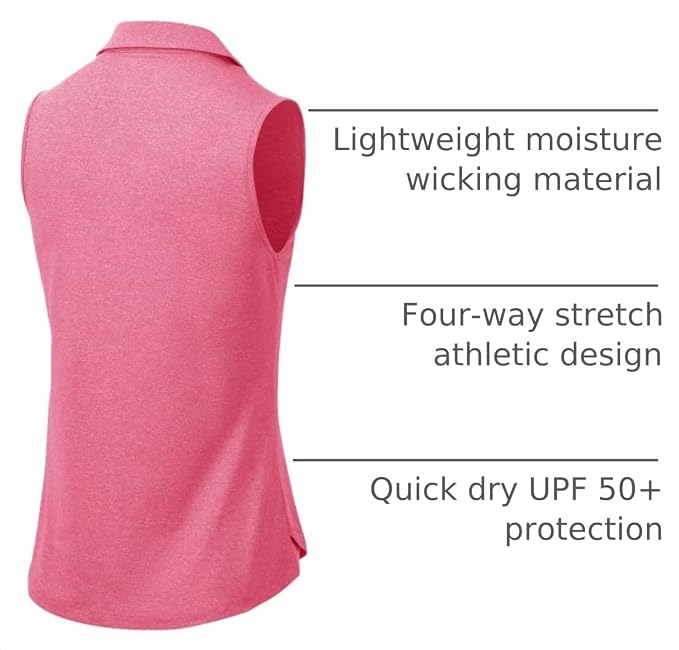 BGOWATU Women's Sleeveless Golf Polo Shirts Collared V Neck Tennis Tank Tops UPF 50+ Quick Dry Lightweight