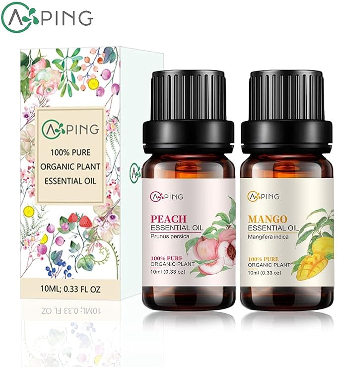 Peach & Mango Essential Oils - 100% Pure Organic Natural Plant Oils for Diffuser, Aroma, Spa, Massage, Yoga, Perfume, 2x10ML