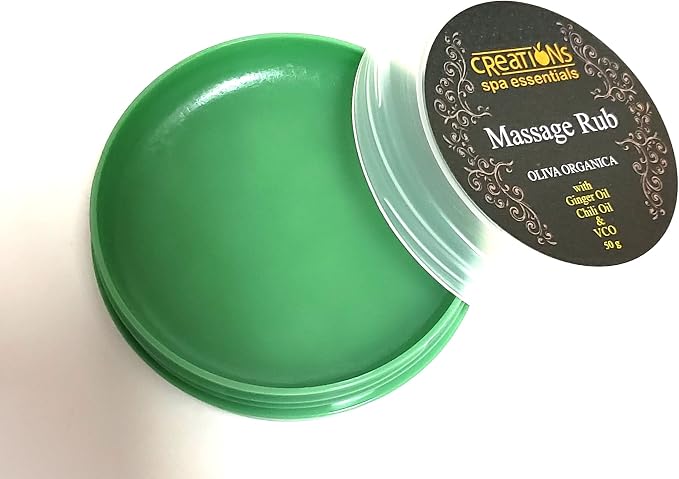 Creation Spa Essentials Massage Rub , Oliva Organica with Ginger Oil , Chili Oil & VCO , Size 50g ( Pack of 1 ) Green