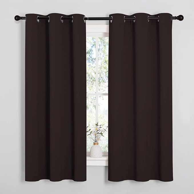 NICETOWN Room Darkening Draperies Curtains, Energy Smart Thermal Insulated Solid Grommet Curtains/Drapes Window Panels (2 Panels, 34-inch x 54-inch, Toffee Brown)