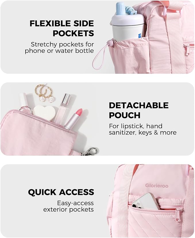 Small Gym Bag for Women - Puffer Duffle Weekender Work Duffel Carry on Overnight Nurse Dance Yoga Workout Tote Bag with Yoga Mat Holder Wet Compartment Coin Purse BPA-Free