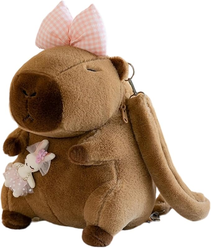Capybara Bow Bowknot Orange Flower Lollipop Cute Plush Backpack Kawaii Cartoon Design for Women Ita Bag (Pink bow)