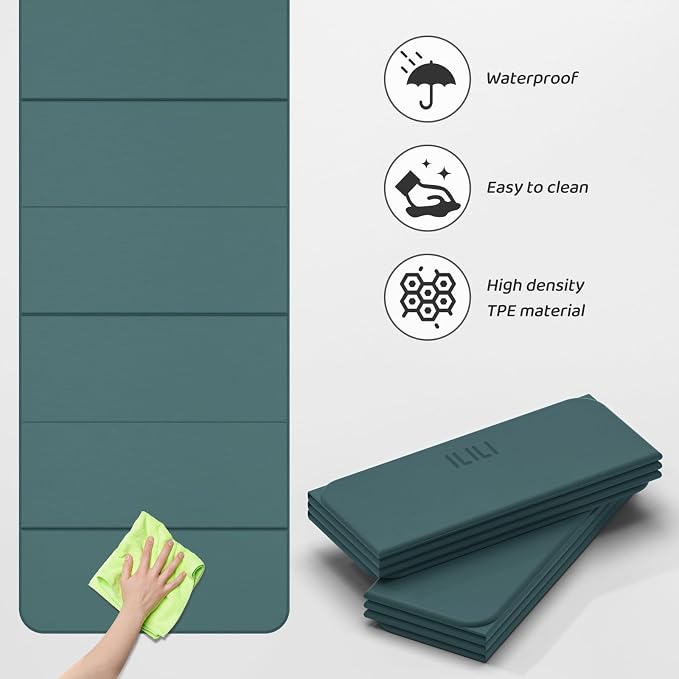 ILILI Foldable Yoga Mat 71 * 24 * 0.3'' - TPE Non-Slip Fitness Mat for Home，Waterproof & Lightweight (2lb) for Home Gym, Pilates & Stretching,Fitness Workouts