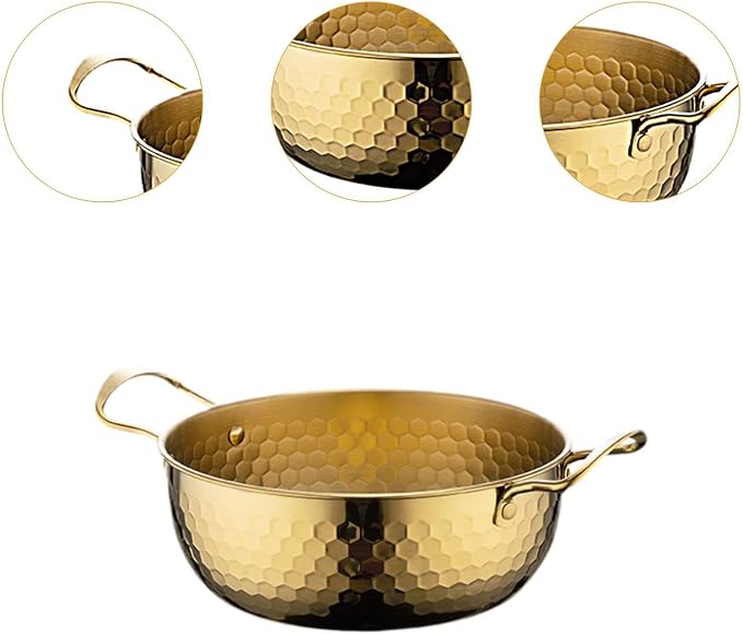 Generic Korea Ramen Pot, Stainless Steel, Gold, 22cm, No Lid, Portable, Fast Heating, Multifunctional, Suitable for Home, Kitchen, Camping, Picnic, Restaurant