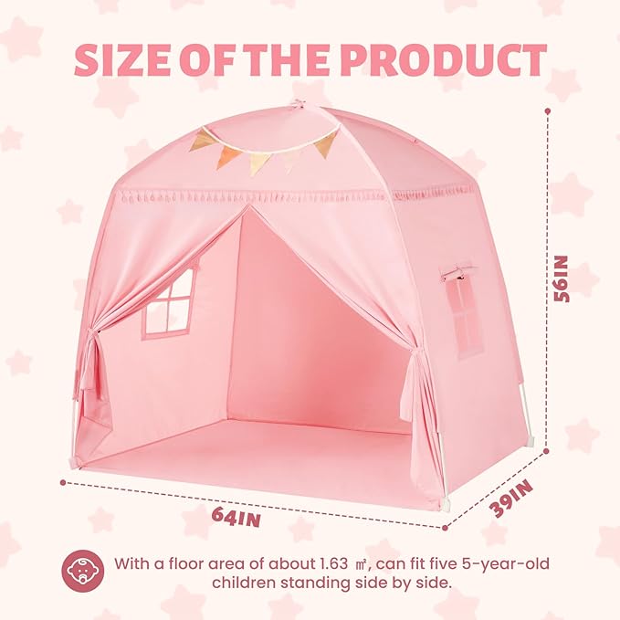 Sumbababy Large Teepee Tent for Kids: with Star Lights - Tent Indoor Kids Teepee Tent for Boys & Girls - Kids Play Tent Inside Canopy Bed for Playroom Gift Toys (Pink)