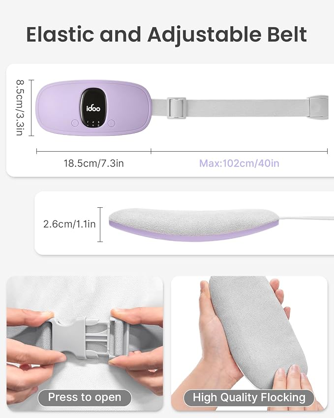 iDOO Portable Heating Pad, FSA Eligible Items Only List, Period Heating Pad with 3 Heat Levels and 3 Massage Modes, Electric Fast Heating Belly Wrap Belt, Gifts for Girlfriend Mom Wife Women (Purple)