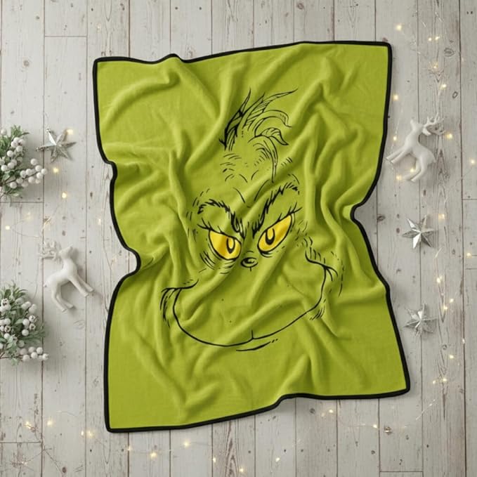Collectibles Dr. Seuss The Grinch Holiday Christmas Bedding Super Plush Cozy Throw, 46 in x 60 in, (Officially Licensed Product) By Franco