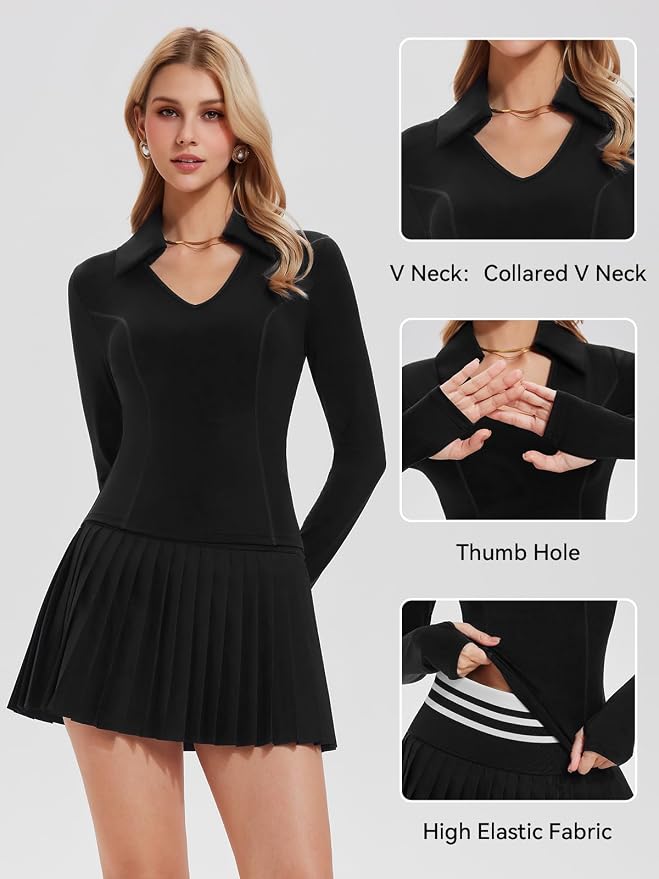Women 2 Piece Tennis Skirt Set Polo Golf Outfits Racerback Tank Top Pleated Skort with Pockets Summer Workout Athletic Dress