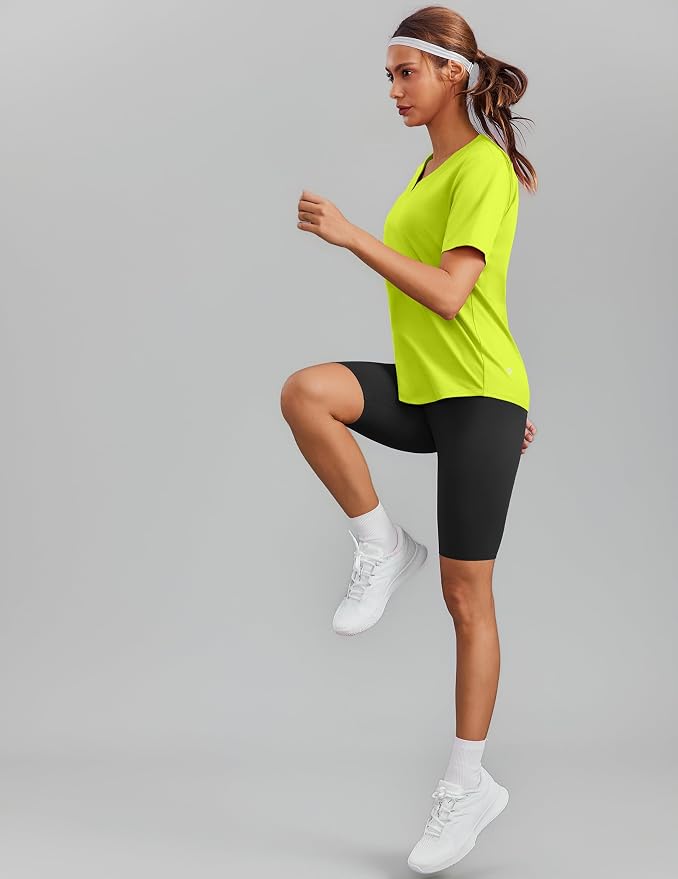 PINSPARK Soft Workout Tops for Women Short Sleeve V Neck Moisture Wicking UPF 50+ Sun Protection Quick Dry Gym Shirts