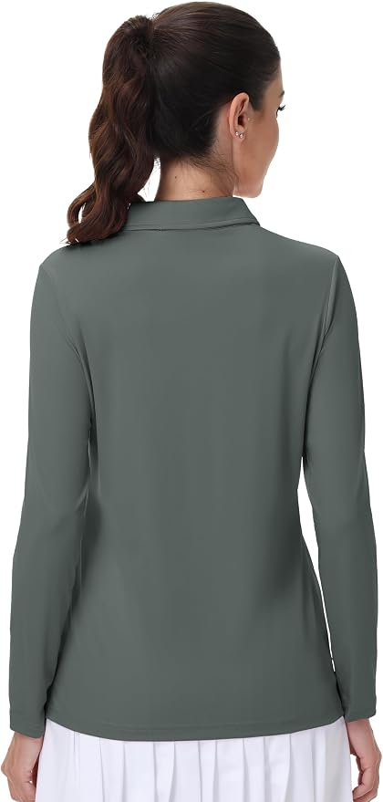 MAGCOMSEN Long Sleeve Polo Shirts for Women Golf Tops with Collar Work | UPF 50+ Sun Protection, 4 Buttons, Moisture Wicking, Breathable, 4-Way Stretch, Collared, Quick Dry, Active, Casual, Tennis