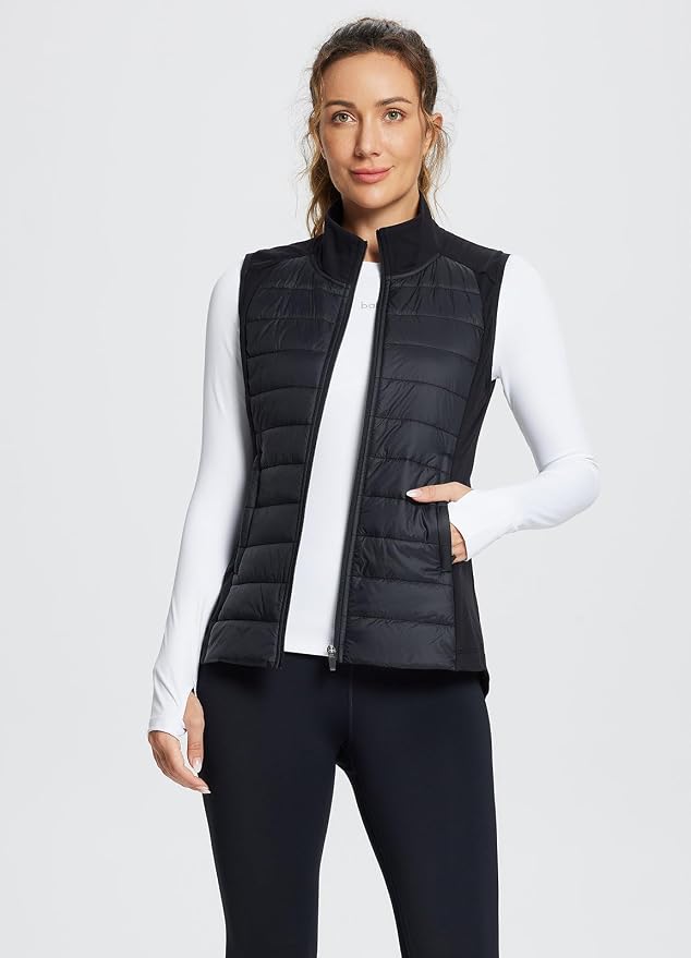 baleaf Womens Lightweight Warm Puffer Vest Winter Running Sleeveless Jacket | Zip Pockets & Soft Curve Design, Windproof, Water-Resistant and Noiseless Fabric, Suitable for Running, Hiking in 20°F-60°F