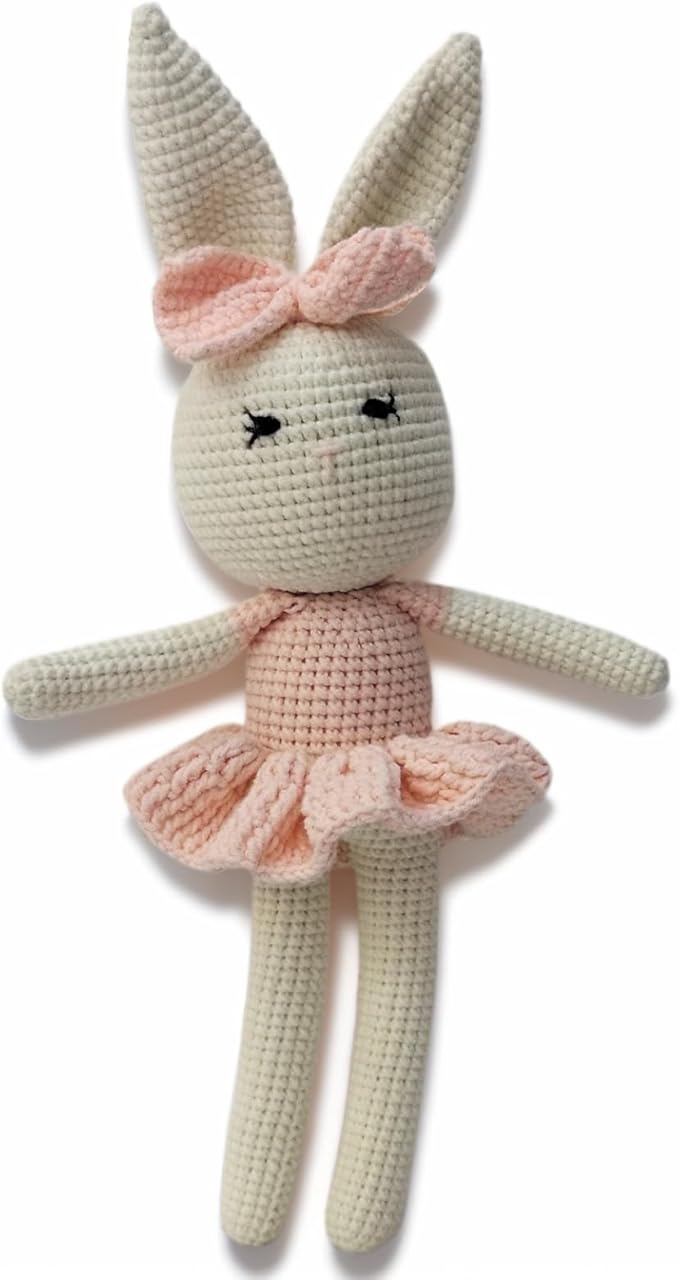 Handmade Soft Bunny Stuffed Animal - Crochet Baby Rattle - Bunny Stuffed Toy - Cotton Knitted Sleep Toy - Stuffed Animals for Babies (12.6 Inches)