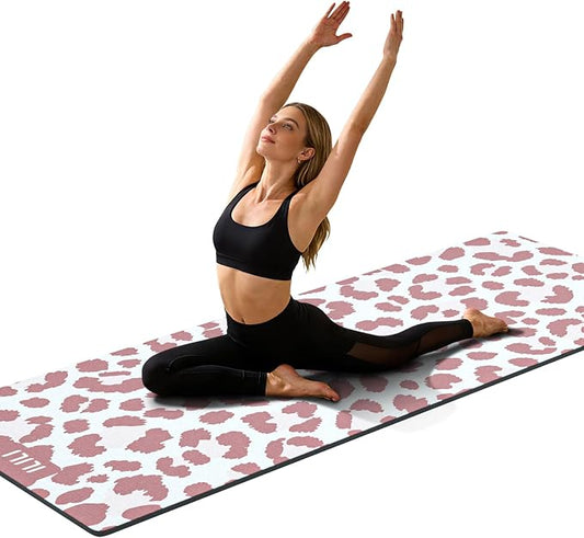 ILILI Yoga Mat Leopard Print Yoga Mat 8mm, Suede & TPE Thick Exercise Mat, Workout Mat for Women Men, 72''x25'' Fitness Mat with Strap for Home Gym, Yoga, Pilates, Stretching