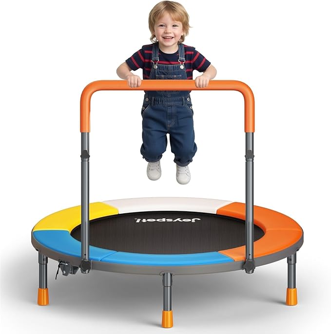 3FT Foldable Trampoline for Kids - 36” Mini Small Trampoline with Handle Bar, Indoor Outdoor Fun, Height-Adjustable, Max Load 100LBS, Perfect Toddler Baby Jumping Mat for Fitness & Recreation