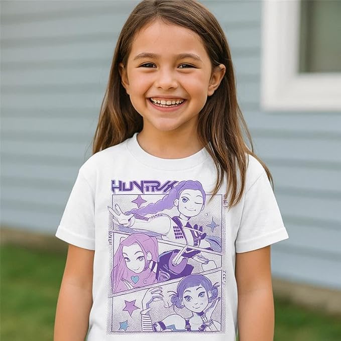 Kpop Demon Hunters Panel Art Huntrx Youth Light Green Crew Neck Short Sleeve T-Shirt