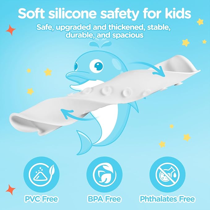 3FT Dolphin Pattern Bathtub Splash Guard Play Shelf for the Wide &Straight Bathtub Edge Toy Tray Caddy Holder Storage Suction Cups Attach to Bath Tub No Mess Water Spill in Bathroom (White)