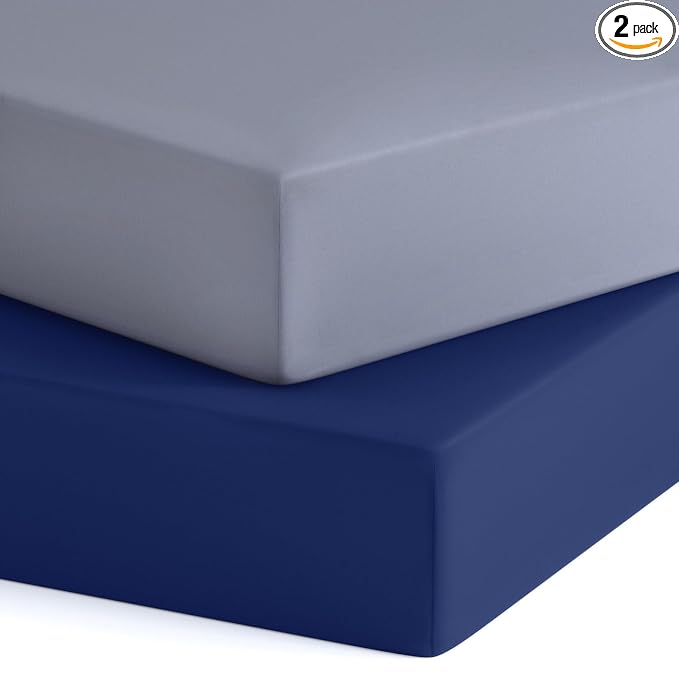 Crib Sheets Boy Girl, 2 Pack Baby Crib Sheets for Standard Crib Mattress & Toddler Bed Mattress, Snug Fit Breathable Soft Fitted Crib Sheet, Grey & Navy