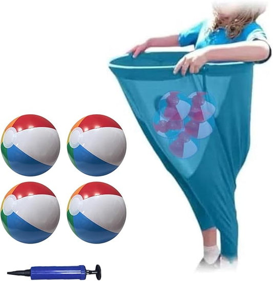 Giant Granny Pants Toss Game Set - Outdoor Party Game with 4 Bouncy Balls & Air Pump | Hilarious Backyard Fun for Adults, Families & Group Events(Blue)