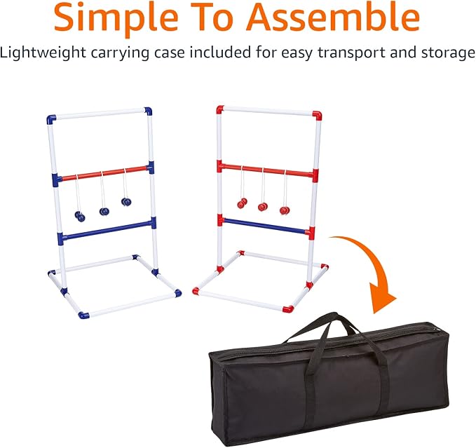 Amazon Basics Portable Ladder Toss Outdoor Game Set with Carrying Case, Simple to Assemble, Red/Blue
