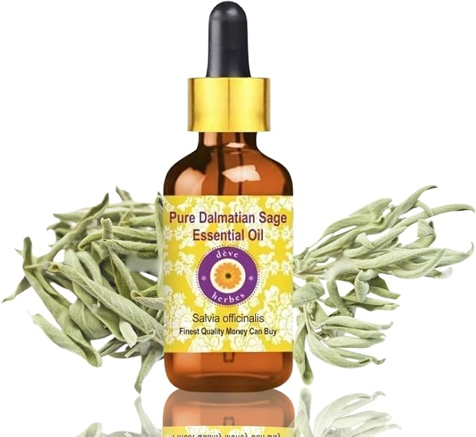 Deve Herbes Pure Dalmatian Sage Essential Oil (Salvia officinals) with Glass Dropper Steam Distilled 5ml (0.16 oz)