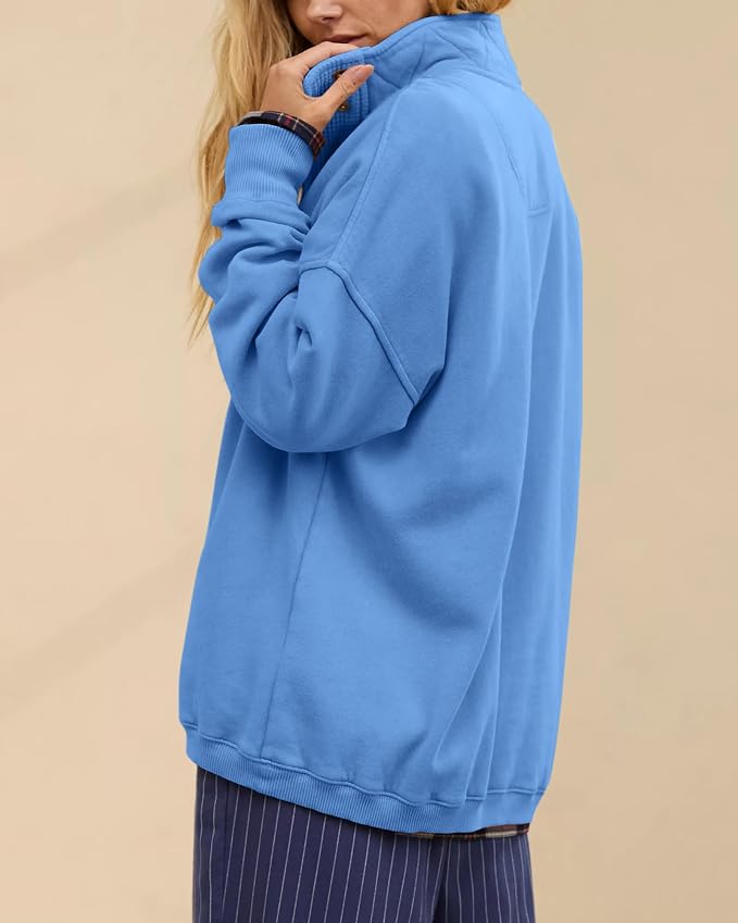 Gacaky Sweatshirt for Women Oversized Casual Long Sleeve Button Henley Neck Pullover Tops Fashion Outfits Clothes