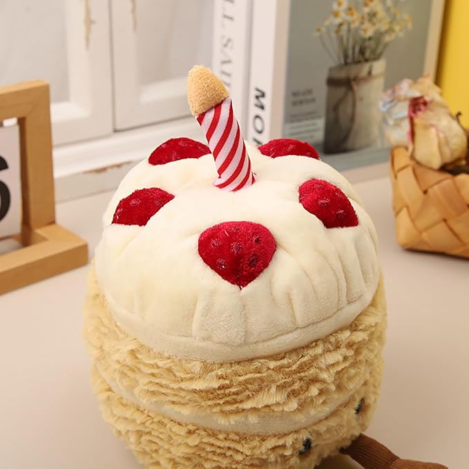 Birthday Cake Plush Toy for Girls, Cute Birthday Plushies Pillow Food Stuffed Animals for Kids 8 Inch