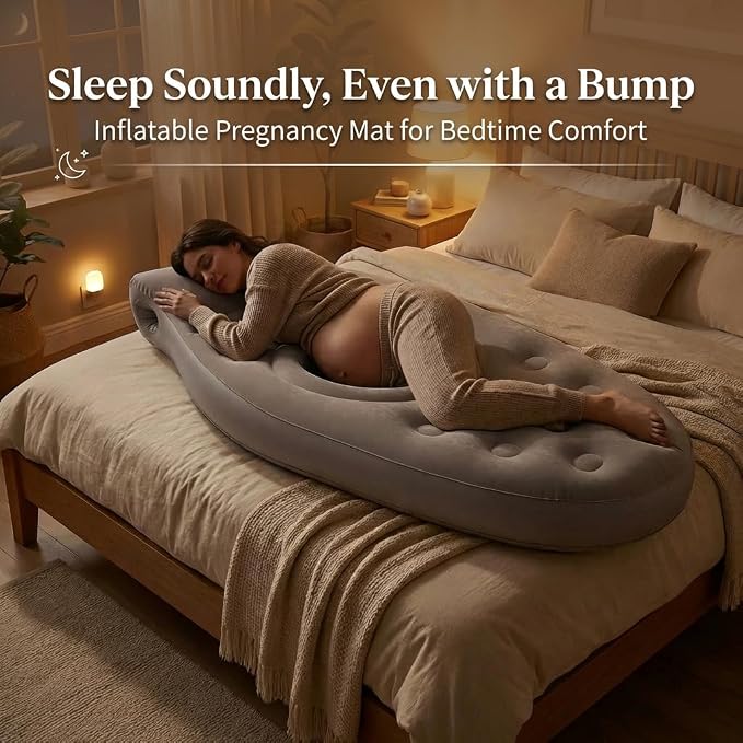 Inflatable Tummy Nest Pregnancy Pillow with Belly Hole, Belly Mattress for Pregnancy Pillow Stomach Sleepers,Maternity Pool Float,Prenatal Massage Pillow,Extra Wide&Tall,All Pregnancy Stages (Brown)