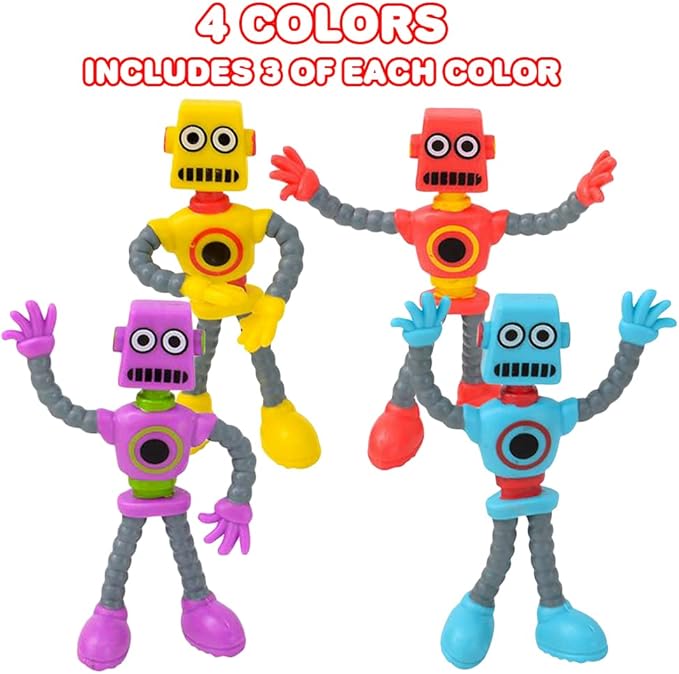 ArtCreativity Bendable Robot Figures, Set of 12 Flexible Men, Birthday Party Favors for Boys and Girls, Stress Relief Fidget Toys, Sensory Toys for Kids and Adults, Goody Bag Stuffers