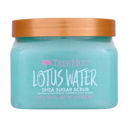 Tree Hut Lotus Water Shea Sugar Scrub, Exfoliating, Hydrating & Moisturizing Body Scrub with Shea Butter & Nourishing Essential Oils, Smooth & Soften Skin, 18 oz