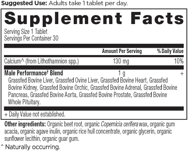Ancient Nutrition Organ Supplements for Men, Once Daily Grass-Fed and Wild Organ Complex Tablets, Liver, Prostate, Pancreas Supports Male Performance, Healthy Aging, 30 Ct
