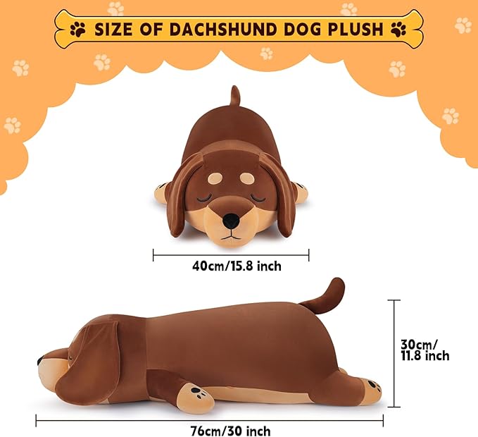 30'' Giant Dachshund Dog Plush Stuffed Animal- Weiner Dog Plush Pillow Plushies, Large Sleeping Dachshund Plush Toy, Cute Hugging Weiner Dog Stuffed Animal, Birthday Gifts for Kids Girls Boys