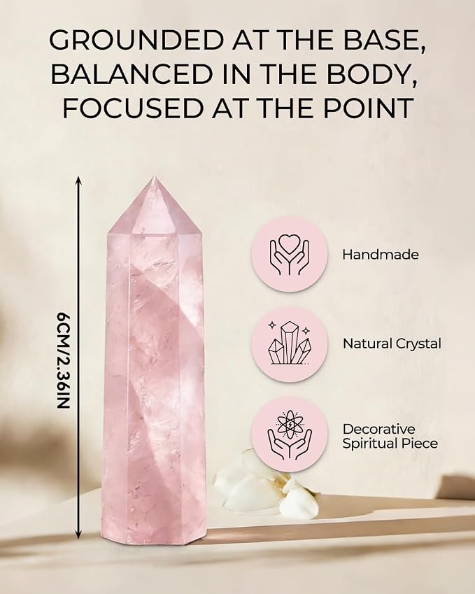 Natural Healing Crystal Wand - 2.4-2.8" Polished Gemstone Point Obelisk - Rose Quartz & Hexagonal Towers for Reiki Energy, Chakra Balancing, Meditation & Home Office Decor - Spiritual Gifts for Women