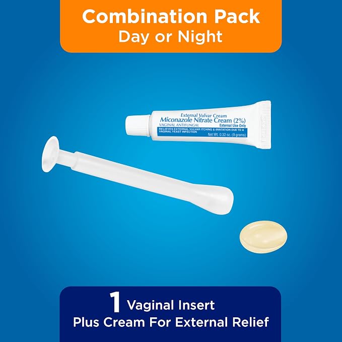 Amazon Basic Care Miconazole Nitrate Vaginal Insert 1200 mg and Miconazole Nitrate Cream 2%, 1-Day Treatment, Relieves Itching, Vaginal Yeast Infection, 0.32 Ounce, 1 Count