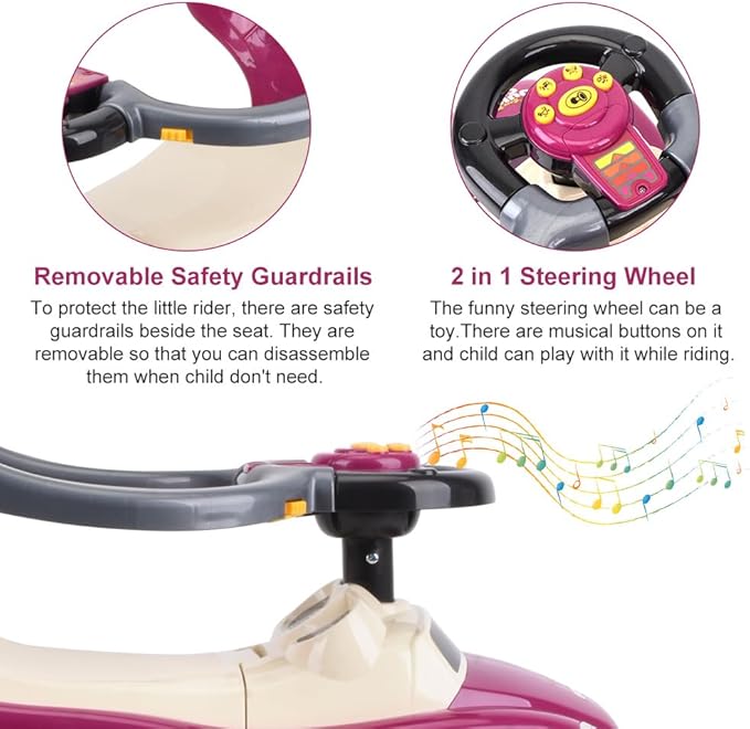 ChromeWheels 3 in 1 Ride on Push Car for Toddlers with Removable Handle/Guardrails/Pedal, Horn, Music, Under Seat Storage (Purple)