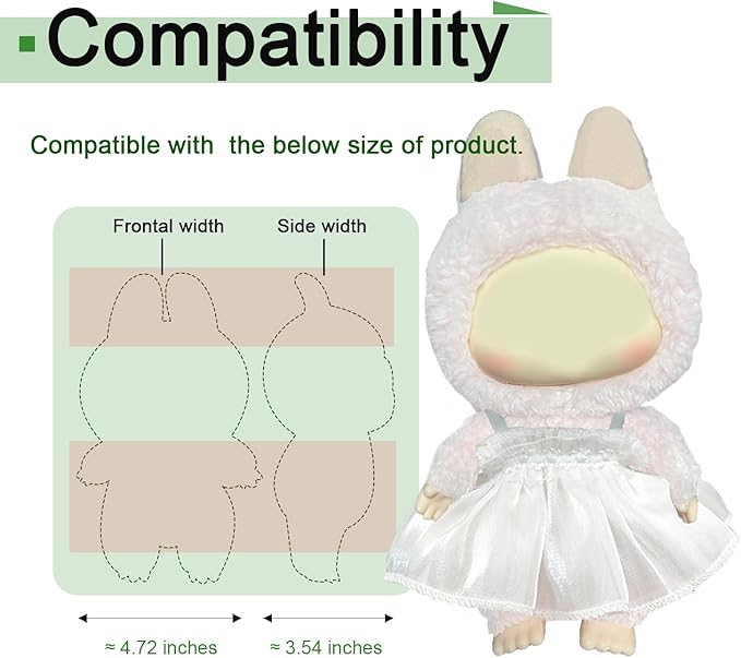Dress for Popmart Dolls (15cm & 17cm Monster Keychain-Macaron/Have a seat/Energy). Clothes Accessories for labubu Dress. White Wedding Skirt for labubu Clothes.