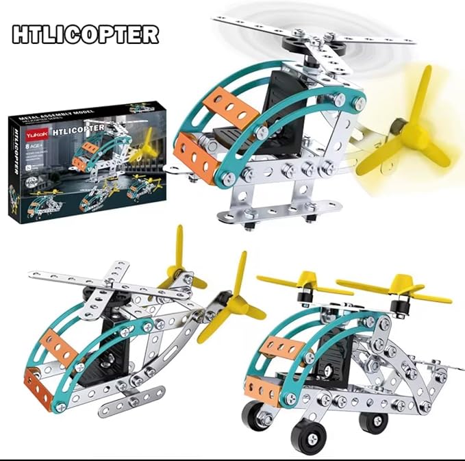 STEM Helicopter Building Kit for Kids Ages 8-12 | Metal Erector Set Engineering & Construction Toy | Educational DIY Model Kit for Boys & Girls | STEM Learning Toy Gift
